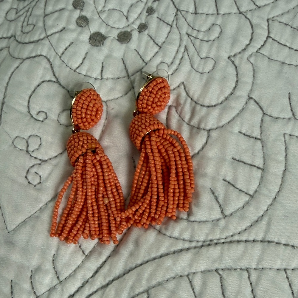 Orange Beaded Tassel Earrings